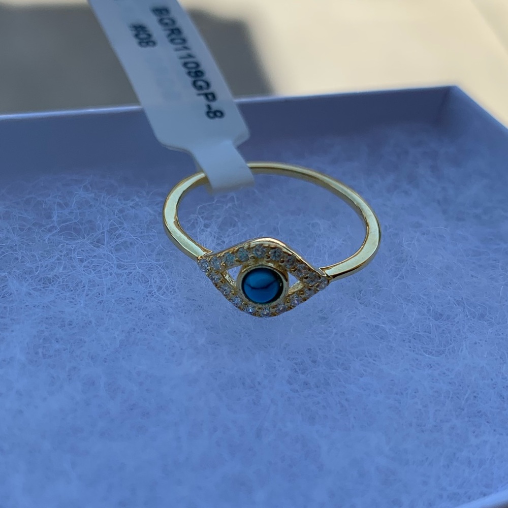 NWT 14k gold evil eye ring size 8